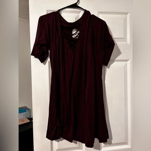 Red plus size 3/4 sleeve blouse.